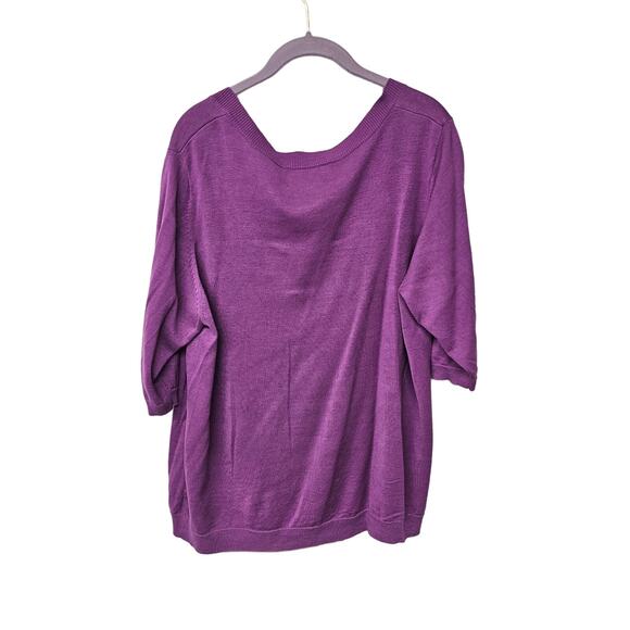 Bob Mackie Square Neck Knit Sweater Top Purple Grandmacore Womens Plus Size 1X - Picture 4 of 7